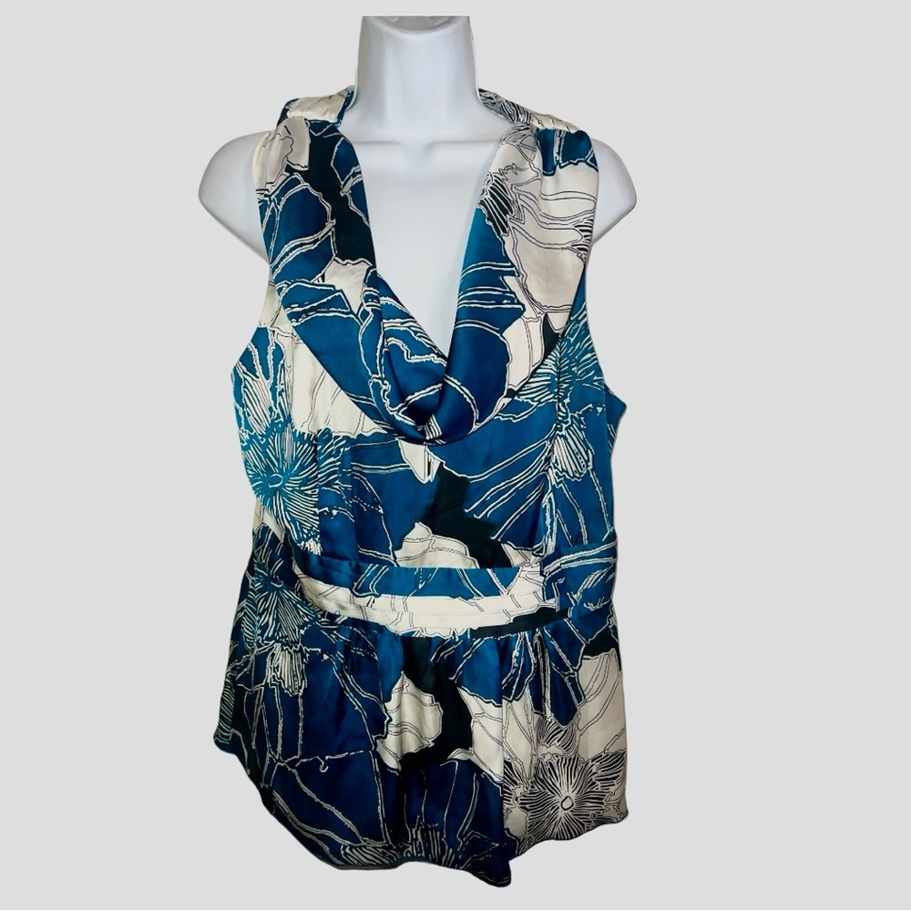 Banana Republic Stunning Teal Peint Sleeveless Cowl Neck peplum Blouse SZ 14